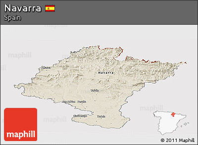 Shaded Relief Panoramic Map of Navarra, cropped outside