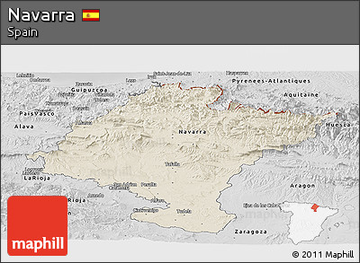 Shaded Relief Panoramic Map of Navarra, desaturated