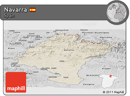 Shaded Relief Panoramic Map of Navarra, desaturated