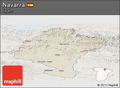 Shaded Relief Panoramic Map of Navarra, lighten