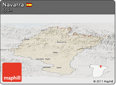 Shaded Relief Panoramic Map of Navarra, lighten, semi-desaturated