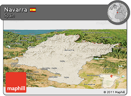 Shaded Relief Panoramic Map of Navarra, satellite outside