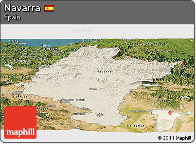 Shaded Relief Panoramic Map of Navarra, satellite outside