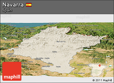 Shaded Relief Panoramic Map of Navarra, satellite outside
