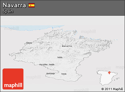 Silver Style Panoramic Map of Navarra, single color outside