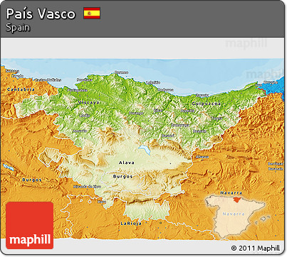 Physical 3D Map of País Vasco, political outside