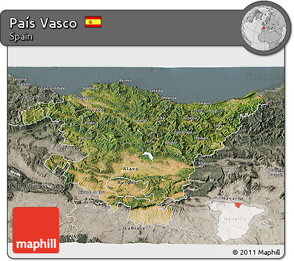 Satellite 3D Map of País Vasco, semi-desaturated