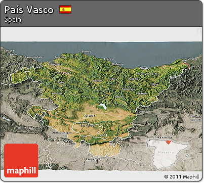 Satellite 3D Map of País Vasco, semi-desaturated