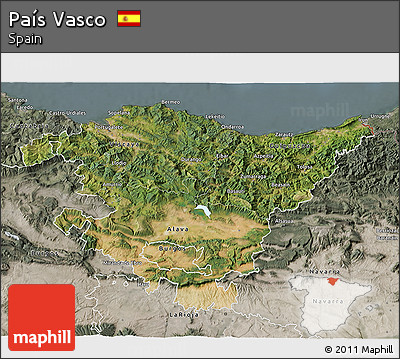 Satellite 3D Map of País Vasco, semi-desaturated