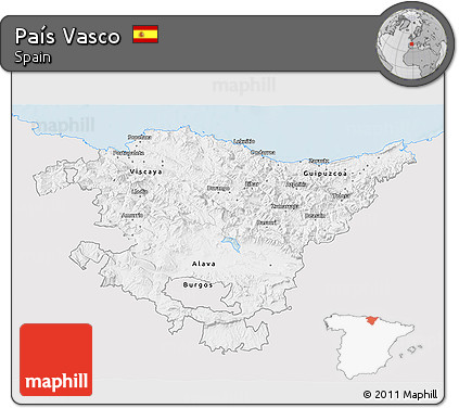 Silver Style 3D Map of País Vasco, single color outside