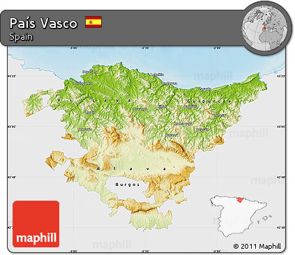 Physical Map of País Vasco, single color outside