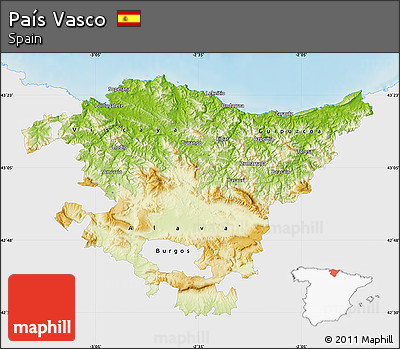 Physical Map of País Vasco, single color outside