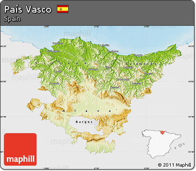 Physical Map of País Vasco, single color outside