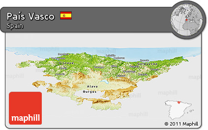 Physical Panoramic Map of País Vasco, single color outside