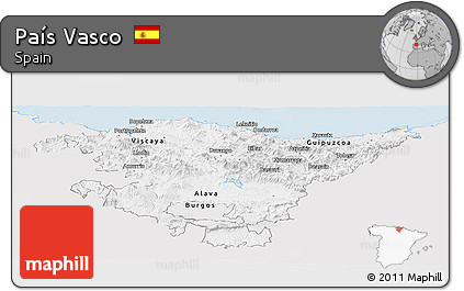 Silver Style Panoramic Map of País Vasco, single color outside