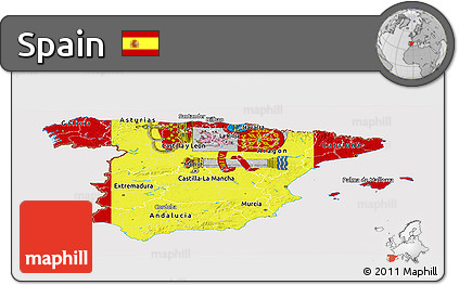 Flag Panoramic Map of Spain, flag aligned to the middle