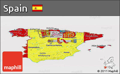 Flag Panoramic Map of Spain, flag aligned to the middle