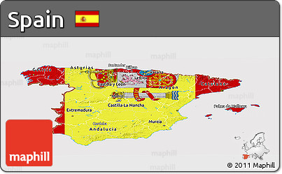 Flag Panoramic Map of Spain, flag aligned to the middle