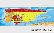 Flag Panoramic Map of Spain, political shades outside, flag centered