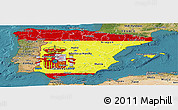 Flag Panoramic Map of Spain, satellite outside, flag centered