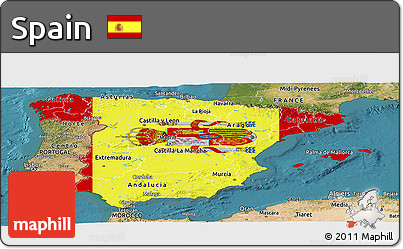 Flag Panoramic Map of Spain, satellite outside, flag rotated