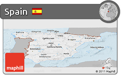 Gray Panoramic Map of Spain, single color outside