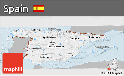 Gray Panoramic Map of Spain, single color outside