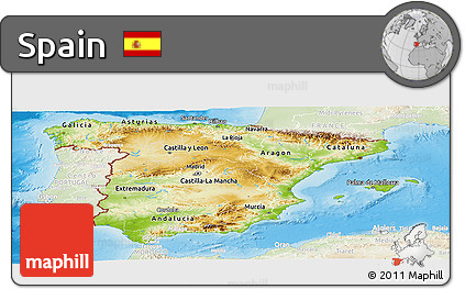 Physical Panoramic Map of Spain, lighten, land only