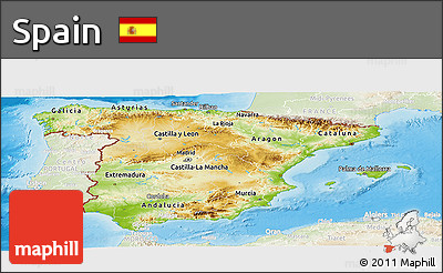 Physical Panoramic Map of Spain, lighten, land only