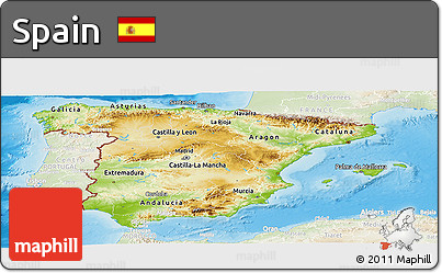 Physical Panoramic Map of Spain, lighten, land only