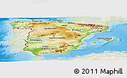 Physical Panoramic Map of Spain, lighten, land only