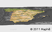 Satellite Panoramic Map of Spain, darken, desaturated