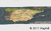 Satellite Panoramic Map of Spain, darken, semi-desaturated