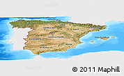 Satellite Panoramic Map of Spain, single color outside, bathymetry sea