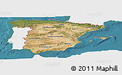 Satellite Panoramic Map of Spain, single color outside