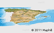 Satellite Panoramic Map of Spain, single color outside, shaded relief sea