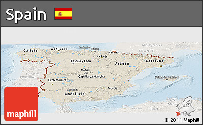Shaded Relief Panoramic Map of Spain, lighten