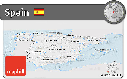 Silver Style Panoramic Map of Spain, single color outside