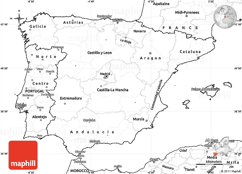 Blank Simple Map of Spain