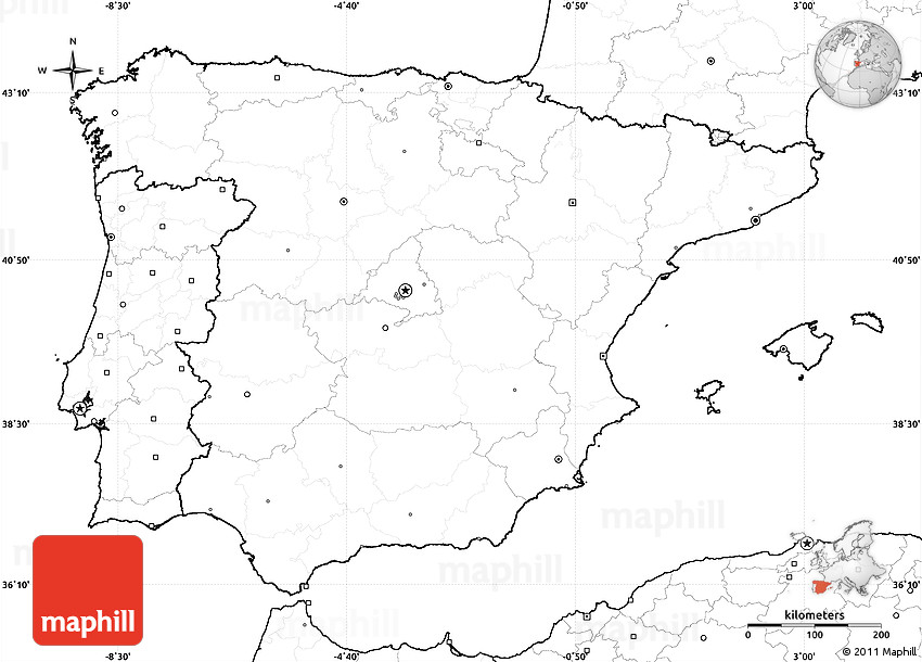 Blank Simple Map of Spain, no labels