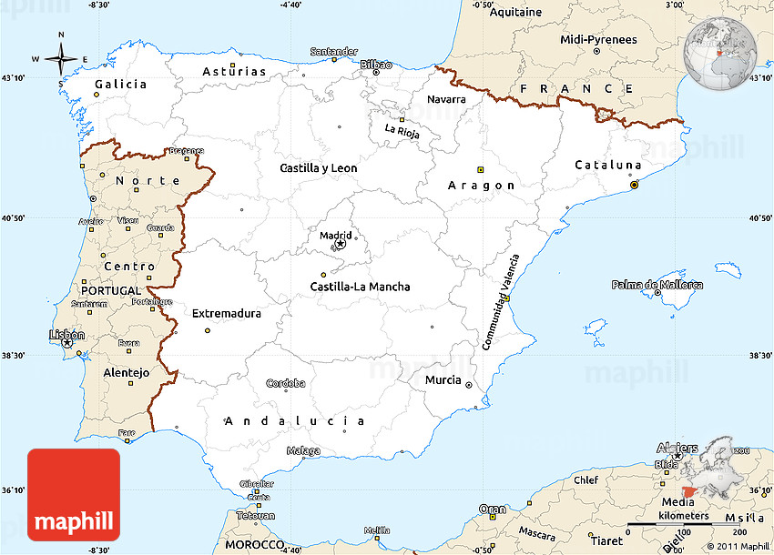 Simple Map Of Spain Classic Style Simple Map Of Spain