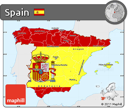 Flag Simple Map of Spain, single color outside, flag centered