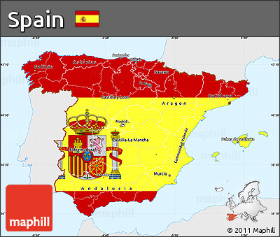 Flag Simple Map of Spain, single color outside, flag centered