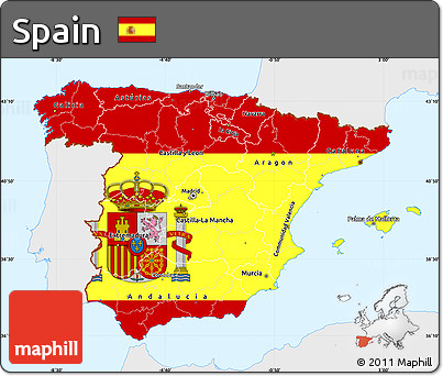 Flag Simple Map of Spain, single color outside, flag centered