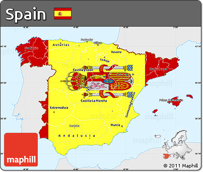 Flag Simple Map of Spain, single color outside, flag rotated