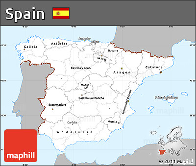 Gray Simple Map of Spain, single color outside