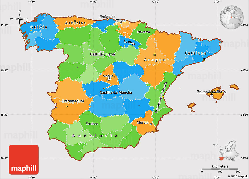 Simple Map Of Spain Political Simple Map Of Spain, Cropped Outside