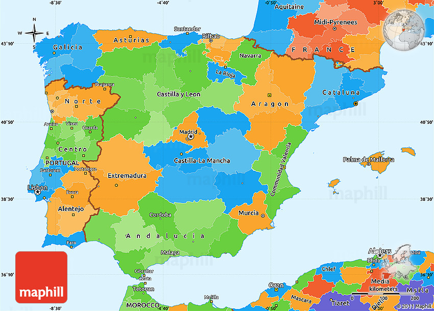 Simple Map Of Spain Political Simple Map Of Spain