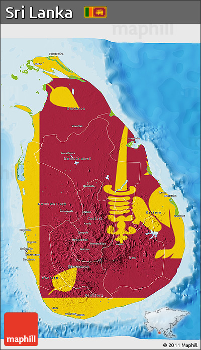 Flag 3D Map of Sri Lanka, physical outside, bathymetry sea, flag centered