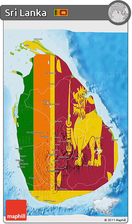 Flag 3D Map of Sri Lanka, physical outside, bathymetry sea